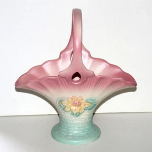 Vintage Hull Art Pottery vase basket Magnolia pink blue floral matte rare - Picture 1 of 15