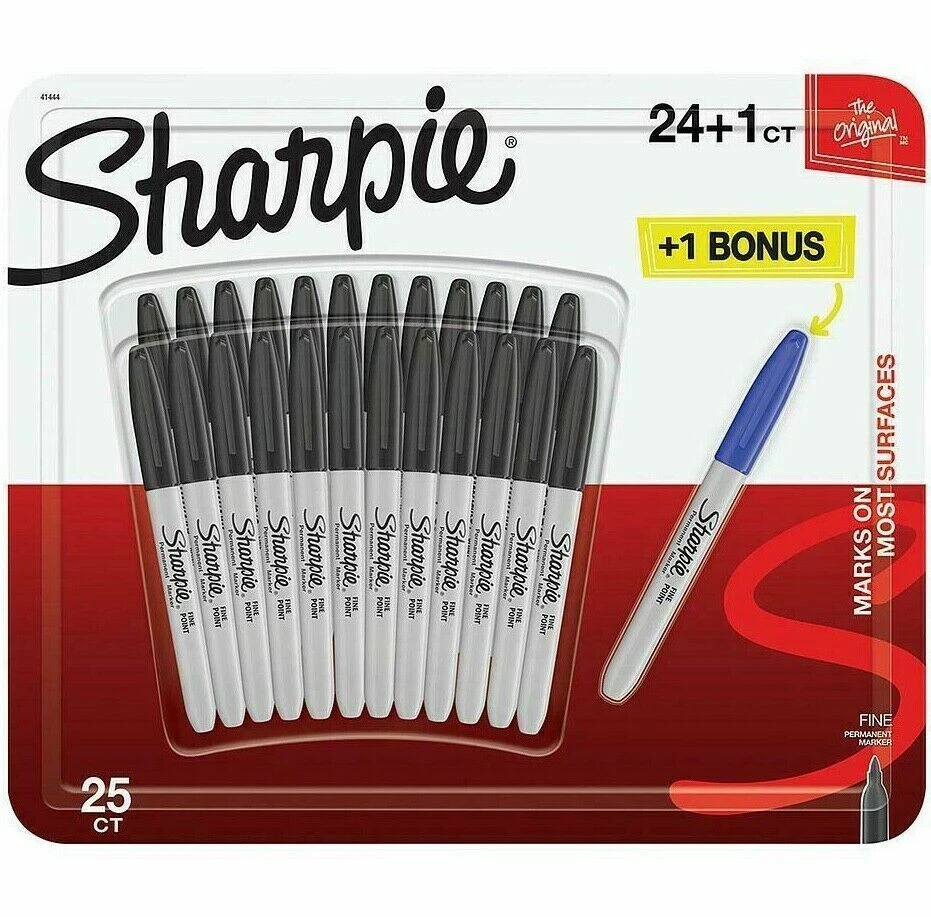 New 24+1 SHARPIE Black Permanent Marker Pen Sharpies Bulk Texta Fine Point Set - image 1 of 1
