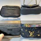 Auth Louis Vuitton Black Smooth Leather New Wave Chain MM Women's Shoulder Bag