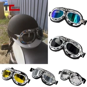 Retro Motorcycle Goggles Glasses Vintage Classic for Pilot Style Steampunk ATV - Foto 1 di 11