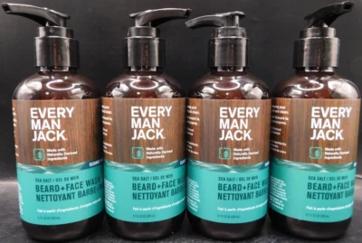 4 Pk Every Man Jack Beard + Face Wash Sea Salt Scent 6.7Fl Oz Ea New & Unused - Image 1 of 4