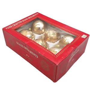 6 Vintage Woolworths Boxed Glass Gold Glitter Christmas Tree Bauble Decorations - Picture 1 of 8