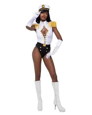Roma Nautical Sailor Captain 3pc Black, Gold  & White Bodysuit Costume 6178 - Image 1 of 2