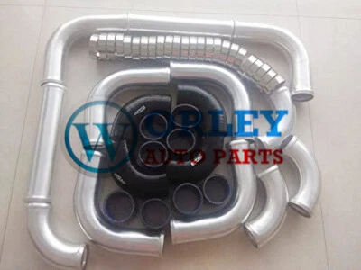 3" INCH 76mm UNIVERSAL ALUMINUM INTERCOOLER TURBO PIPE PIPING KIT BLACK HOSE - Image 1 of 4
