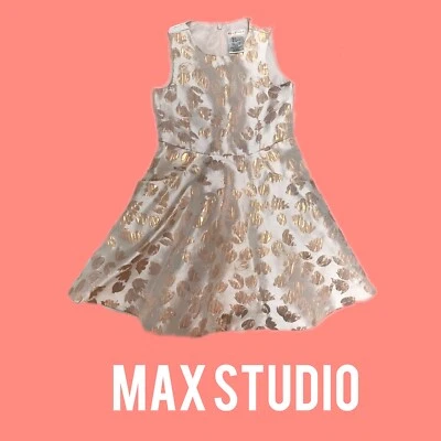 女孩 Creme & Gold 无袖 Max Studio Fit & Flare Sprin/Summeg 连衣裙 尺寸 4 全新 — 第 1/4 张图片