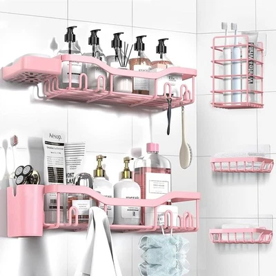 Carrito de ducha de gran capacidad paquete de 7 adhesivos organizadores a prueba de óxido baño nuevo Foto 1 de 4