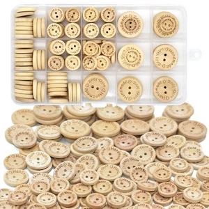 150 Pcs Wooden Handmade Buttons Sewing Round 2 Holes Buttons for Sewing Cloth... - Picture 1 of 7