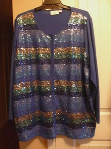 Quacker Factory Dressy Blue Long Sleeve Cardigan Sweater w/Sequins, Size 3X - Picture 1 of 4