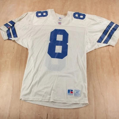 Camiseta de fútbol americano Troy Aikman #8 vintage años 90 EE. UU. RUSSELL ATLÉTICO Dallas Cowboys talla 40 Foto 1 de 4