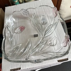 Mikasa 10" Geteilte Tulpe Kristall Schale Rosa Blau Tivoli Grün Blätter Tulpe Minze! - Bild 1 von 5