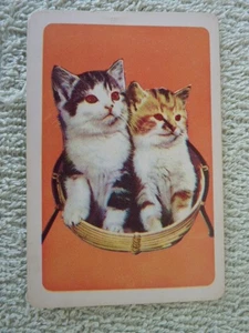 Deco Kitten Cats in basket 1 SINGLE GENUINE VINTAGE Swap Playing Card - Picture 1 of 1