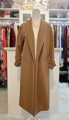 Alice + Olivia Muriel Manga arrugada Plumero Abrigo Chaqueta Tostado Talla Pequeña Foto 1 de 4