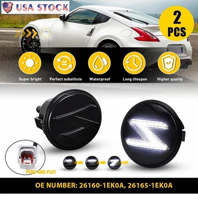 Dynamic LED Front Bumper Side Marker Lights For 2010-2020 Nissan 370Z/03-09 350Z - Image 1 of 4