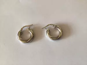 ORECCHINI A CERCHIO VINTAGE ORO BIANCO 18 MADE IN ITALY DESIGNER STAMPATI B - Foto 1 di 5