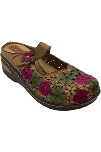 L'Artiste by Spring Step Leather Clogs Anana Beige Multi - Picture 1 of 3