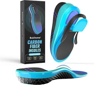 Bukihome Carbon Fiber Insoles for Men & Women 1 Pair High Arch Rigid Support L - Picture 1 of 3