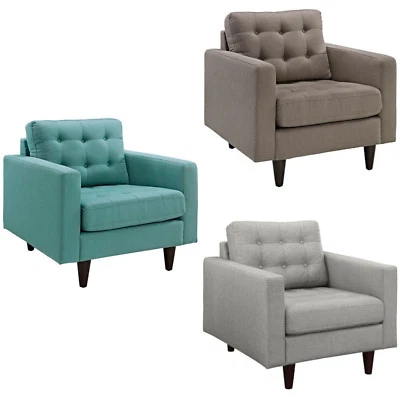 Mid-Century Modern Deep Button-Tufted Club Lounge Arm Chair - Gray Blue Granite - Image 1 of 4