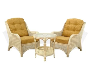 Living Jam Set of 2 Lounge Rattan Chairs w/Cushions and Coffee Table, White - Picture 1 of 4