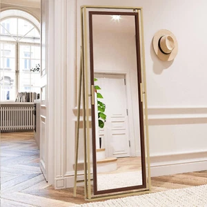 Tall Antique Full Length Mirror Floor Wall Wood Framed Tilting Dressing Mirror - Picture 1 of 17