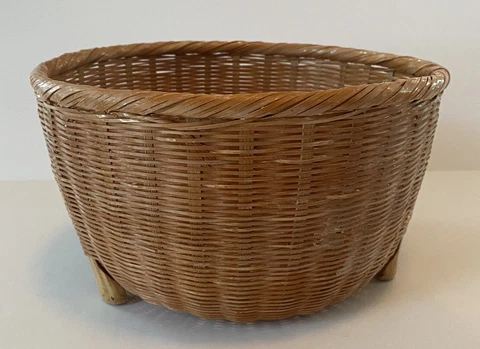 Vintage ~ Basket with Three Legs ~ Natural Wicker ~ 9" x 5" ~ Planter Basket Cover