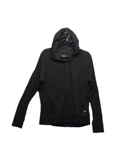 ASICS Hoodie Size L (12-14) Women Athleisure Pullover Relaxed Solid Black Cotton - Picture 1 of 12