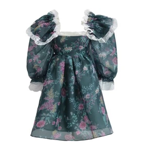 Bloggers favs shop liropolla-0 Sleek green floral Short Sleeve Puff Mini Dress - Picture 1 of 4