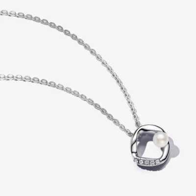 PANDORA Kette Silber Süßwasserzuchtperle Kreis Steine weiß Länge 45 cm 393303C01 - Bild 1 von 4