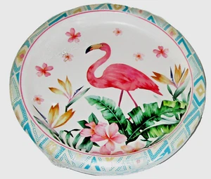 TROPICAL DINNER Paper Plates 24 Ct 8.75" Dia. PINK FLAMINGO - Picture 1 of 1