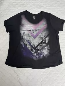 JMS Just My Size Camicia Donna 4X Manica Corta City Scape Maglia Pullover Nero - Foto 1 di 4
