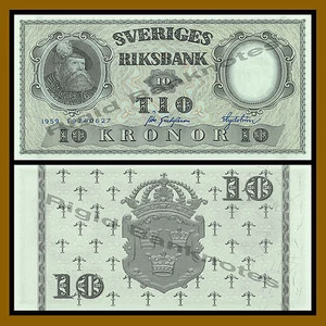 Sweden 10 Kronor, 1959 P-43g Blue S/N King Gustaf Vasa Unc - Picture 1 of 1