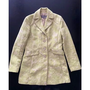 ANN TAYLOR Retro Green Textured Floral Mid-Length Coat sz 4 - Picture 1 of 13