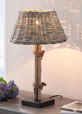 Tischlampe Tischleuchte Treibholz & Weide grau Wohnzimmerlampe Nachttischlampe - Bild 1 von 4