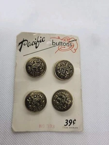 Vintage Pacific Buttons on Card Bronze-Tone Metal Coat of Arms 3/4" Shank Back - Picture 1 of 3