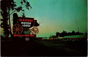 Colonial Heights VA Old Stage Motor Lodge Neon Lights Night View Postcard HQ6 - Picture 1 of 2