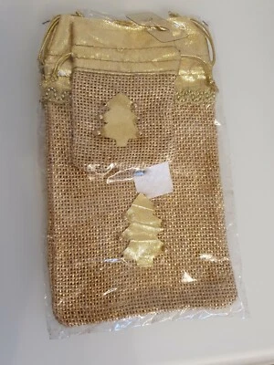 2 x Geschenktüten Sack Weihnachten Nikolaustag 22 x 13▪︎10,5 x 7,5 cm Gold Jute  - Bild 1 von 2
