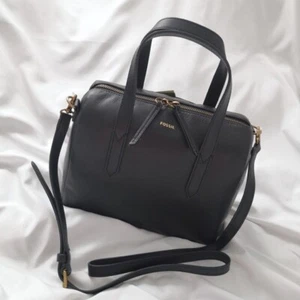 NWT Fossil Sydney Black Leather Satchel/ Crossbody $250 - Picture 1 of 7