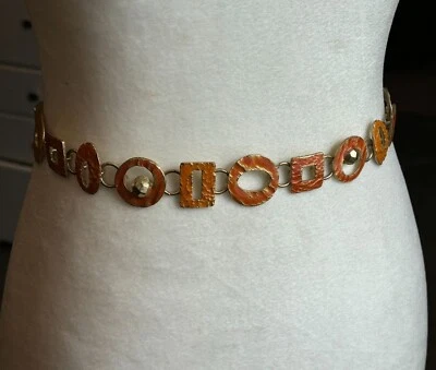 CHICOS~CINTURÓN CADENA NARANJA ESMALTADO MARTILLADO GEOMÉTRICO DORADO Ajustable Foto 1 de 4