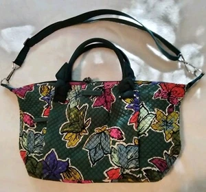 Vera Bradley Falling Flowers Handtasche grün Tasche gesteppt gefüttert Purse Top Zustand - Bild 1 von 9