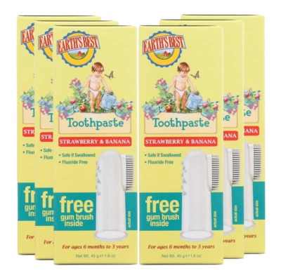 Juego de 6 pasta de dientes Jason Earths Best para niños pequeños, fresa y plátano 1,6 OZ Foto 1 de 4