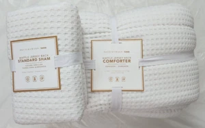 Pottery Barn Waffle Jersey Back XL Twin Comforter + Standard 1-Sham White - Picture 1 of 3