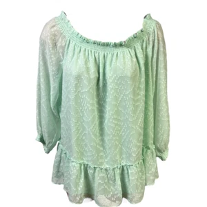 Banana Republic Womens Blouse Mint Off Shoulder Balloon Sleeve Ruffle Hem S New - Picture 1 of 11