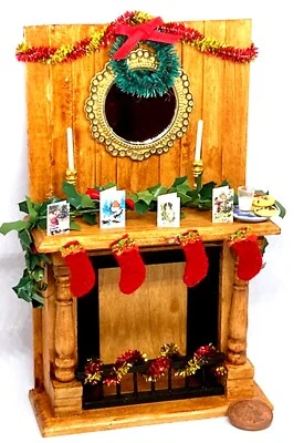 Dolls House Christmas Fireplace Painted and Stained 1:12 Scale Accessory tumdee - Image 1 of 4
