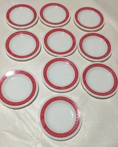 10 Piece Pyrex Tableware Red Leaf Trim 5 5/8” Saucer Plates - Picture 1 of 6