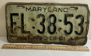 Vintage Rusty 1961 Maryland License Plate - [FL:38:53]  Expired 3-31-61 - Imagen 1 de 3