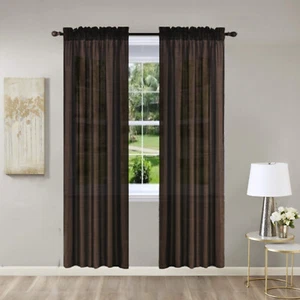 2PC SET SILK LINEN TEXTURE POCKET TOP PANEL WINDOW CURTAIN FOR LIVING ROOM 84" L - Picture 1 of 26