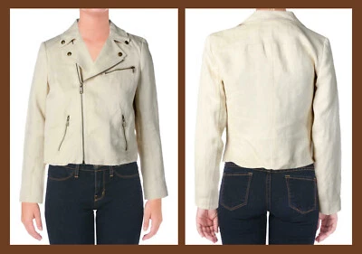 Lauren от Ralph Lauren ~ Moto стиль женщин Petite укороченный льняной куртки $298 новый с Ярлыками - Изображение 1 из 2