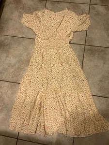 Free People Full Bloom Yellow Floral Midi Dress Sz L Low Cut V - Picture 1 of 4