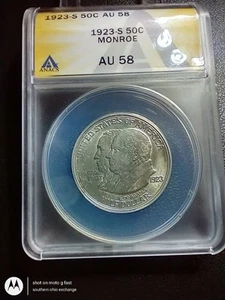 1923-S ANACS AU 58 Monroe Doctrine Old Commemorative Half Dollar Very Nice*** - Picture 1 of 4