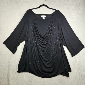 Design History Dazzling Black Draped Sparkly Front 3/4 Slv Flowy Tunic Sz 3X - Picture 1 of 14