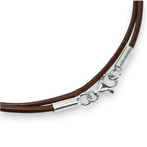 Lederband 925 Sterling Silber Karabinerverschluss Halskette Echtleder Ø2mm Braun - Bild 1 von 1